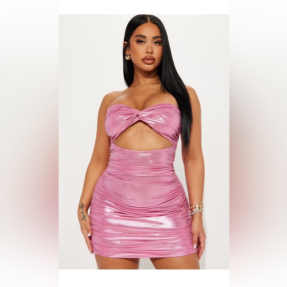 Megan Ruched Mini Mini Dress- Pink - Picture 1 of 4